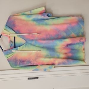 white birch tie dye hooded short sleeve, size large